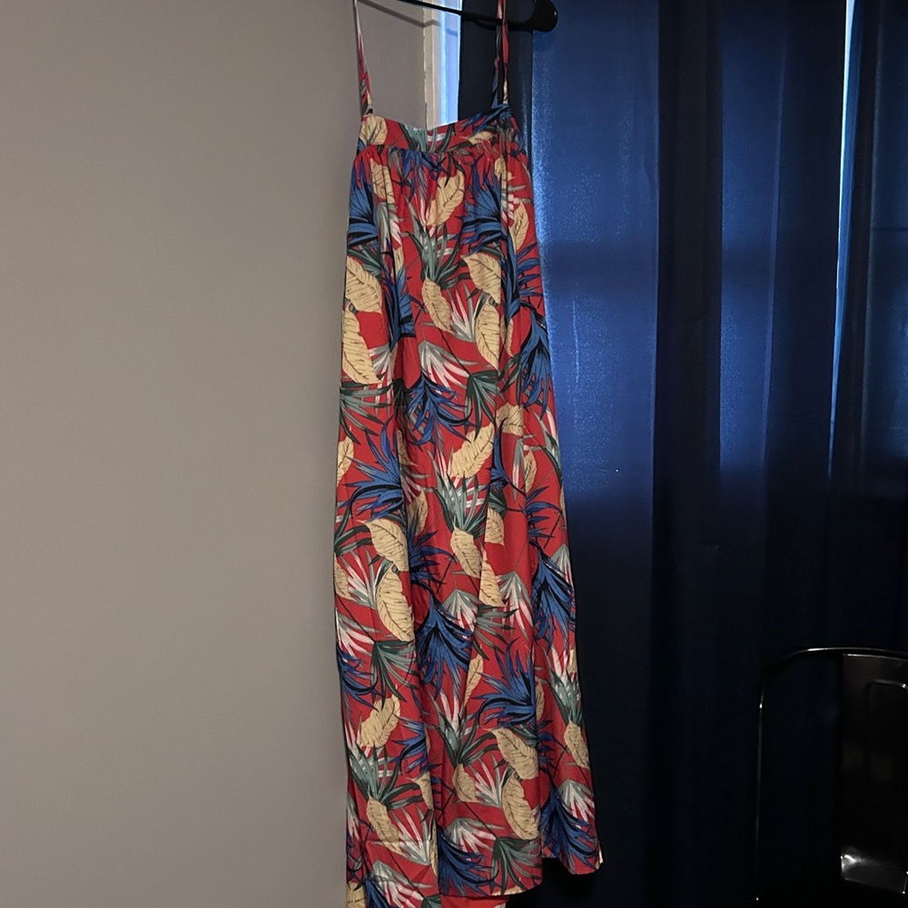 Tropical Leaf Print Midi Dress